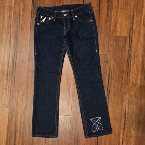 True Religion Billie Straight Y2K Jeans Painted Horseshoe Custom Art - Picture 2 of 13